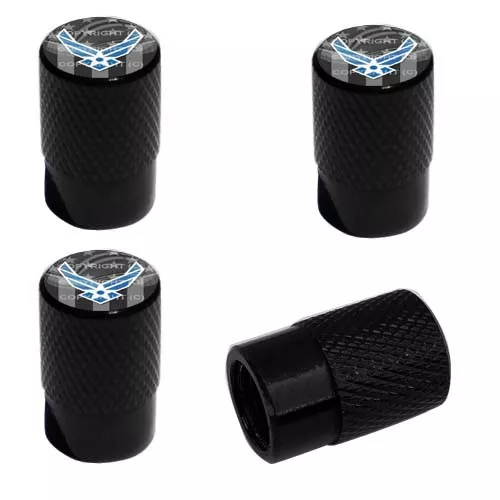 4 Black Billet Knurled Tire Wheel Valve Caps Car Truck AIR FORCE GHOST USAF BK