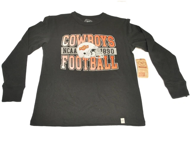 Oklahoma Stato Cowboys Calcio 47 Brand Ragazzi Maniche Lunghe Nero T-Shirt (S)