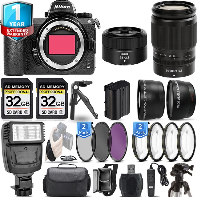NIKON Z6 II Camera +24200mm Lens +28mm f/2.8 Lens +Flash +1yr Warranty