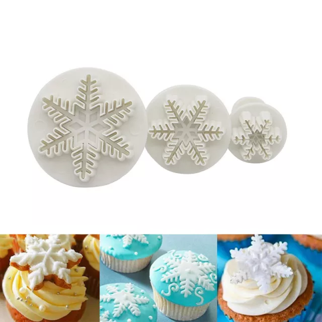 Juego de 3 piezas de cortador de émbolo copo de nieve molde para pasteles hágalo usted mismo pastel fondant artesanal de azúcar DI4Z8