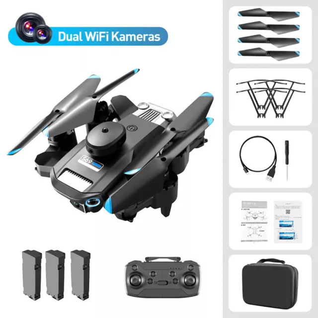 4K HD Drone Dual Camera WIFI FPV Foldable 3 Batteries Selfie RC Quadcopter + Bag