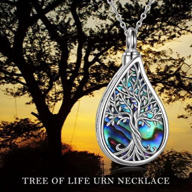 New CREMATION URN TEAR DROP ASHES TREE LIFE pendant Sterling Silver Necklace