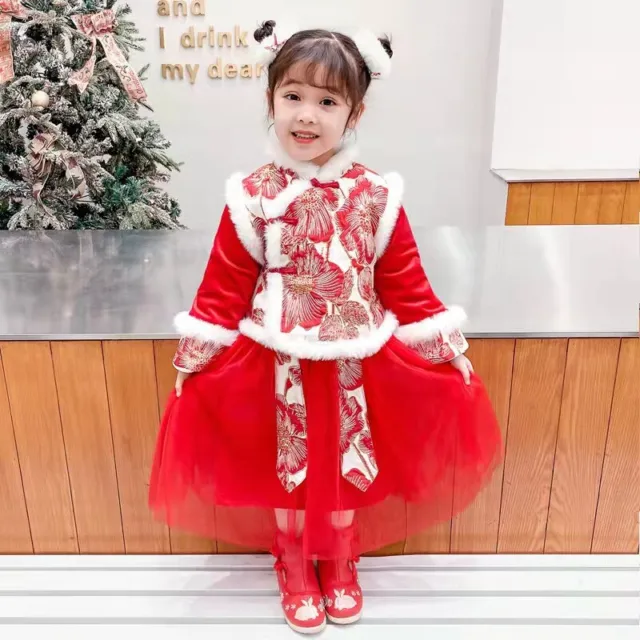 2 pz tuta pinza spessa bambina Capodanno cinese canapa ricamata Cheongsam 8