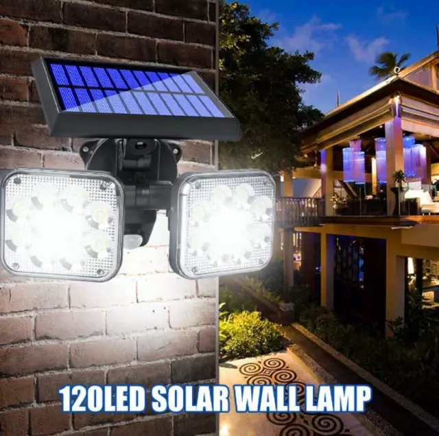 2Head Solar Sensor Lights Garden Outdoor 120 LED Motion Detection Light Security