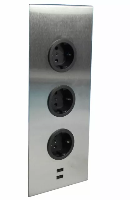 Prise de Cuisine Inox 3-fach Courant D'Angle Cuisine Avec USB Prise 34410d