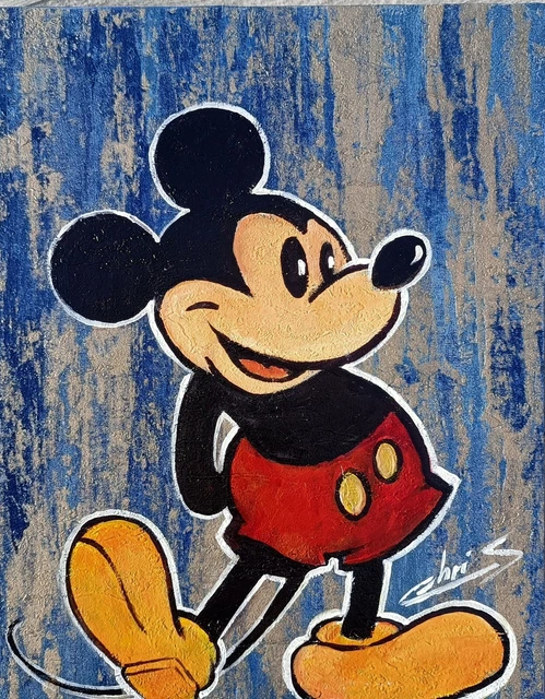 TABLEAU PEINTURE TOILE Portrait Mickey Street Art Deco Original Signé ...