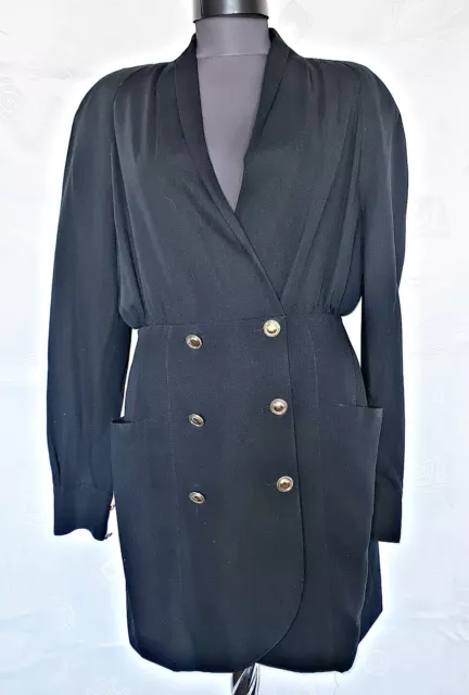 Italy Vintage Kl By Karl Lagerfeld Solid Black Women's Jacket Blazer:us10/Eu38