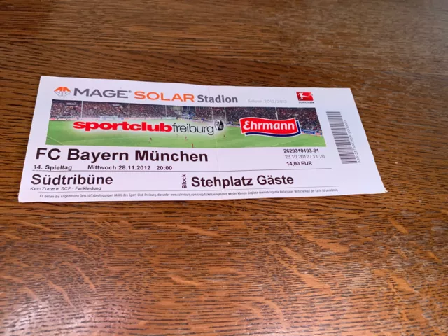 Used Sammler Ticket FC Bayern München vs SC Freiburg 1. BL Saison 2012/13