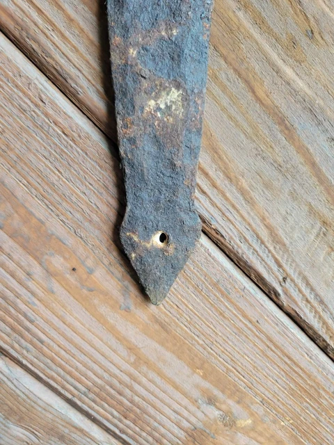 19c Antique Hand Wrought Forged Iron Barn Door Strap Hinges 31" 2