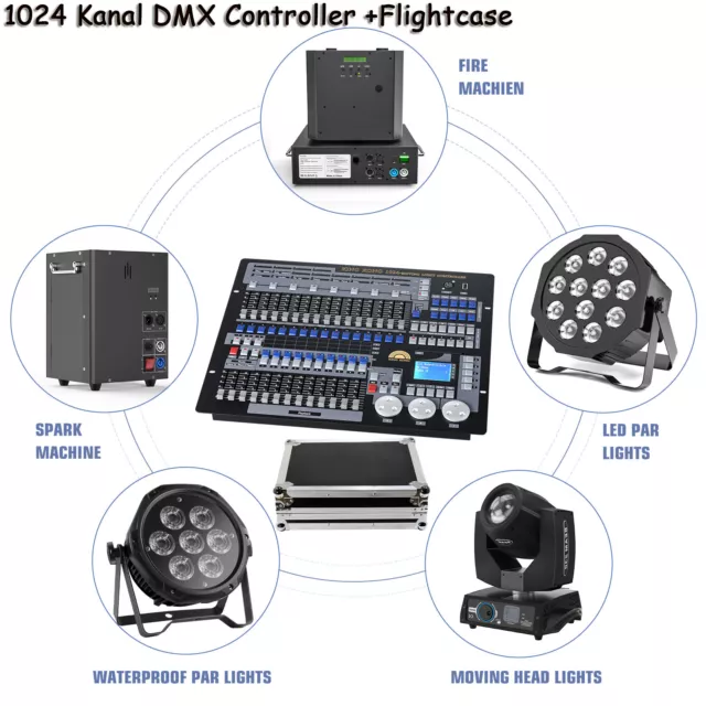1024 Kanal DMX Controller +Flightcase Licht Steuerpult Lichtsteuerung für Disco