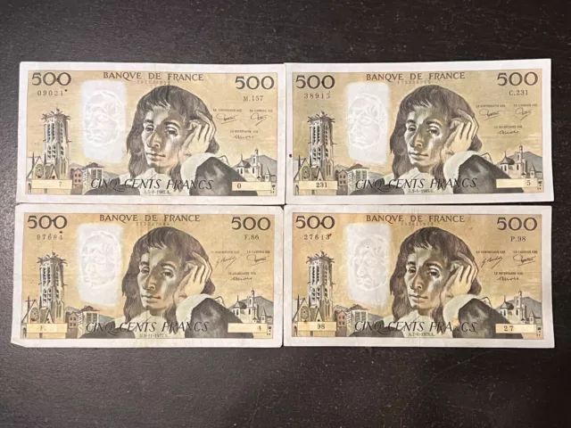 lot de 4 Billets de 500 Francs, ( Pascal ),