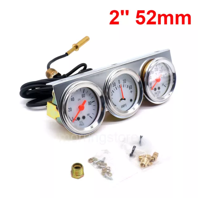 2'' 52mm Auto Triple Gauge Kits Chrom Amp Meter Wassertemperatur Öldruck 3in1