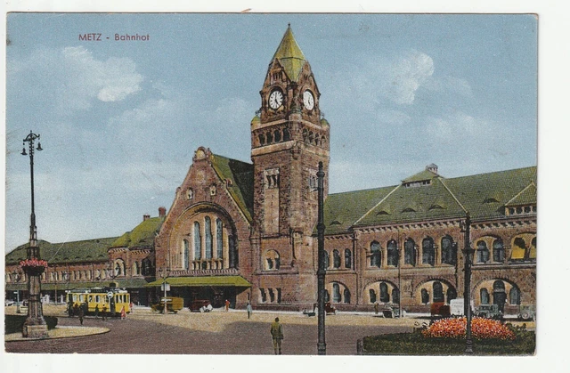 METZ  - Moselle - CPA 57 - La Gare Centrale - tramway - carte des années 1940