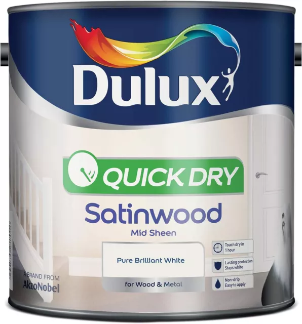 Quick Dry Satinwood Paint For Wood And Metal Pure Brilliant White 2. 5 Litres U 2