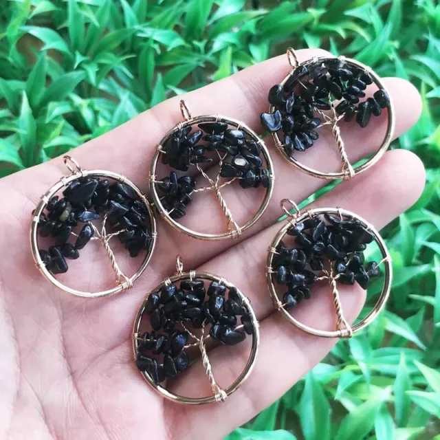 Yoga Black onyx  Gems stone Tree of life Pendants Reiki Healing Amulet