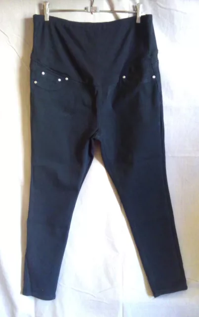 Boohoo Blue Maternity Jeans Black Stretch Skinny Leg Over Belly Band Size 16