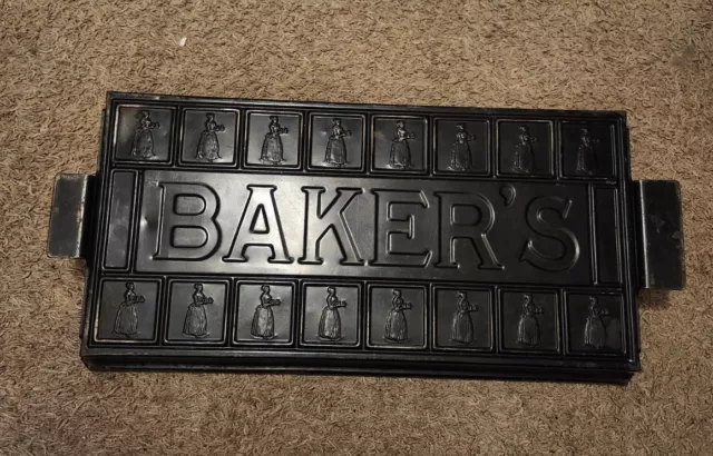 1920's Era Baker's Chocolate Mold Girl vintage promo advertising metal bakers