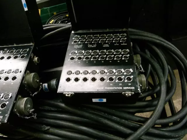 Stage boxes x2 with male and female XLR,   50 m multicore cable and connectors.