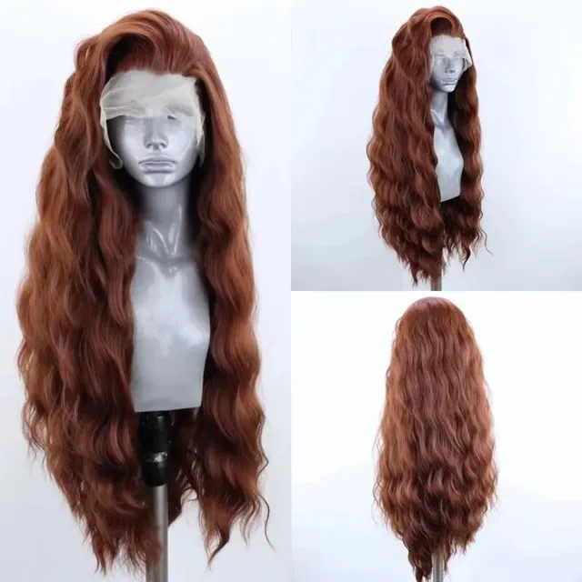 Women Glueless Lace Front Wig Heat Resistant Synthetic Long Wavy Auburn