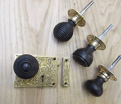 Solid Brass Vintage Victorian Old Style Rim Door Knob Set + Lock 2