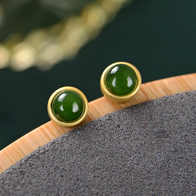 Natural Grade A Green Jade 9mm With 925 Sterling Silver Stud Earrings