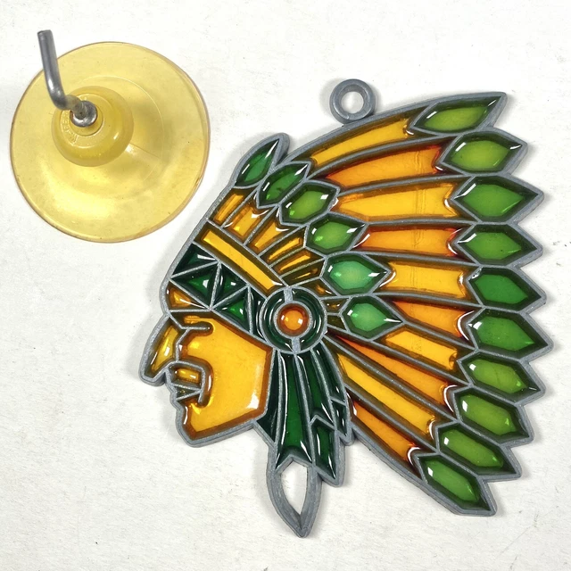 Native American Indian Chief Vintage Stained Glass Suncatcher Window Decor 4”