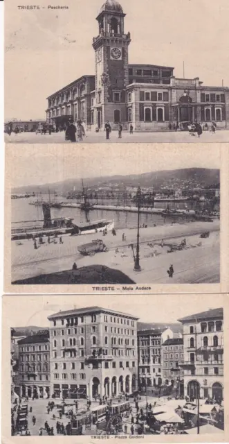 Trieste - 03 Cartoline Viaggiate Pescheria, Molo Audace E Piazza Goldoni