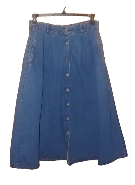 vintage VIVALDI JEANS a-line denim stretch waist button front maxi SKIRT 8 10