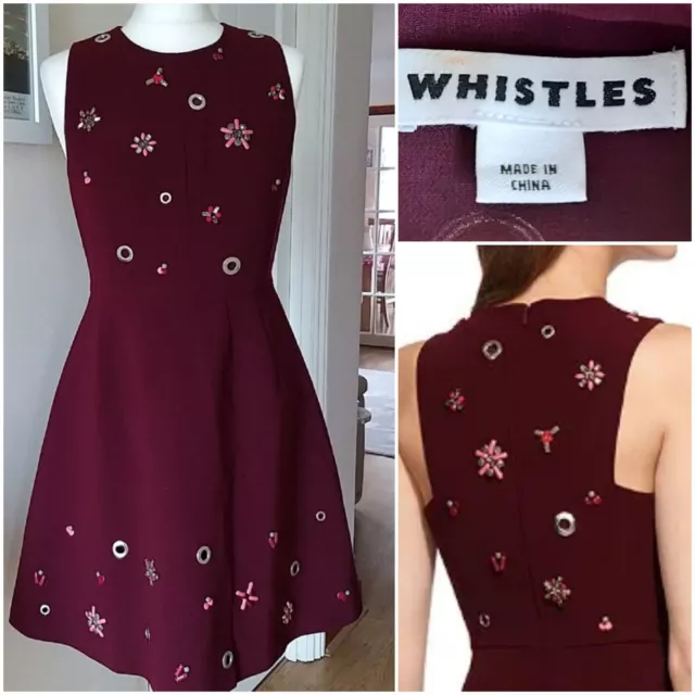 BNWOT - WHISTLES size 10 Dark Red Willow Embellished Fit & Flare Dress NEW!