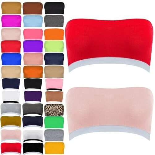 Donna Bordi a Contrasto Boobtube senza Spalline Fascia Elasticizzato Canotta Top