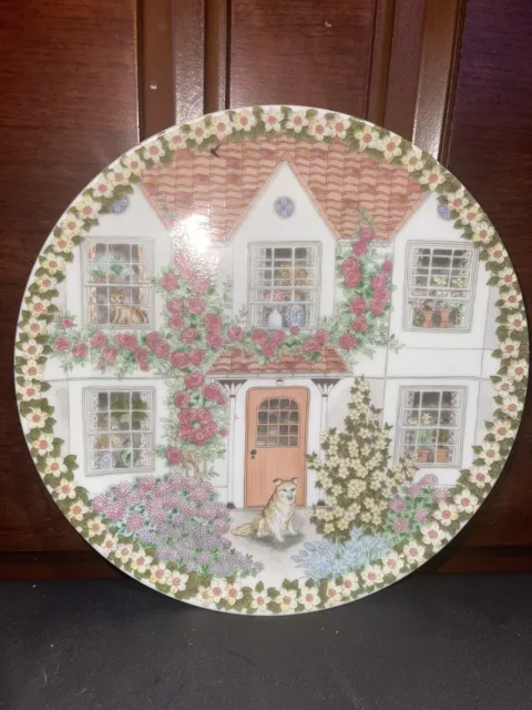 Andrea By Sadek Porcelain Plate 8”Decorative Dog Cat Country Cottage Charm EUC