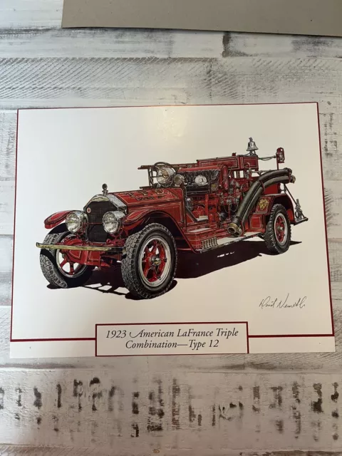 1923 American LaFrance Triple Fire Truck Pumper Art Print Calendar Ad 12"x9.5"
