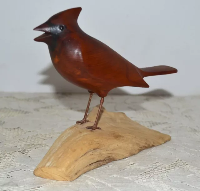 Wood Carving Cedar Wood Cardinal Red Bird Walter F. Grether Dayton Ohio 1988