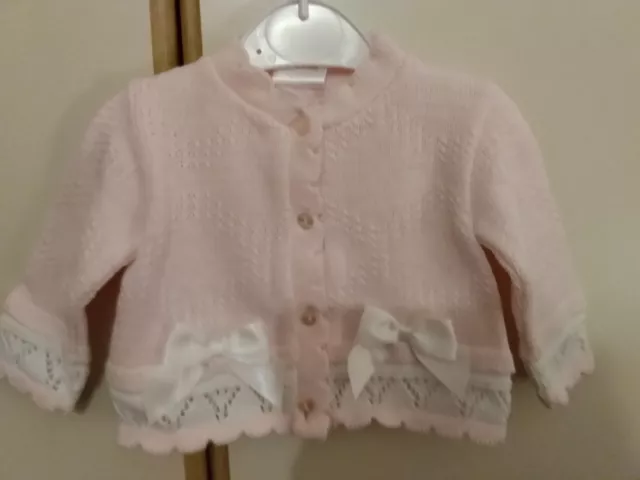 Baby Girl's Pink/White 'Elspeth' Cardigan with 2 bows Size 0-3 Months by Pex