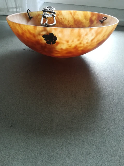 LAMPE ancienne PÂTE DE VERRE ART NOUVEAU SIGNÉ TIEF cuivre laiton no daum muller