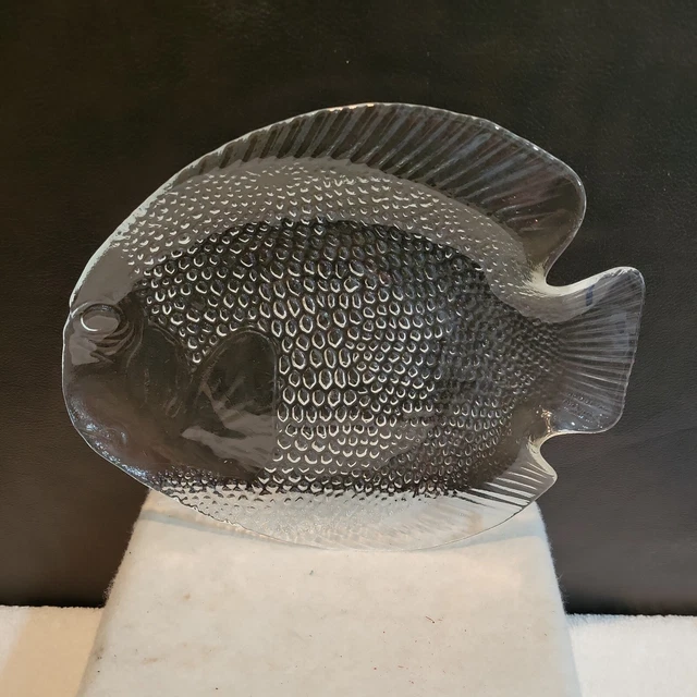 1 Arcoroc France Clear Glass Fish Shape Dish Snack Plate 10"×8"