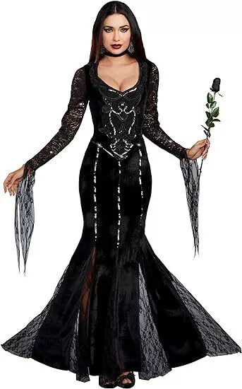 Dreamgirl Adult Womens Morticia Costume, Frightfully Beautiful Halloween Costume