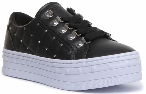 GUESS Belma Actif Femmes Baskets à Lacets en Noir Blanc Taille UK 3 - 8