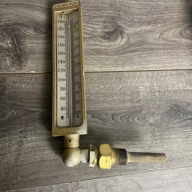 Antique Philadelphia Brass Thermometer Glass Front A