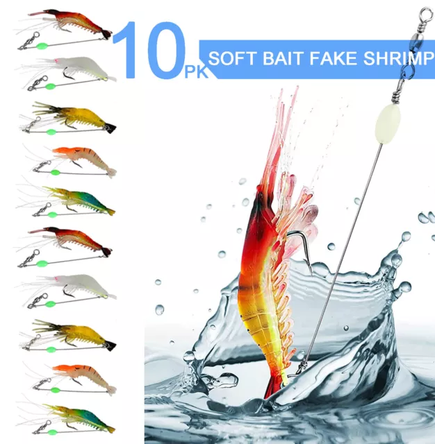10x Luminous Fishing Lure Bait Artificial Shrimp Lures Soft Hook Prawn Bait Kit
