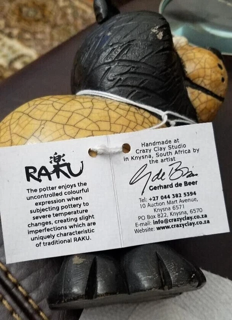 Südafrika handgefertigte verrückte Ton-Raku-Keramik 6,5"" Löwenfigur 2