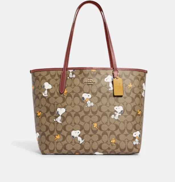New Coach CF166 Peanuts Snoopy & Woodstock Signature Tote Bag - Retail $428