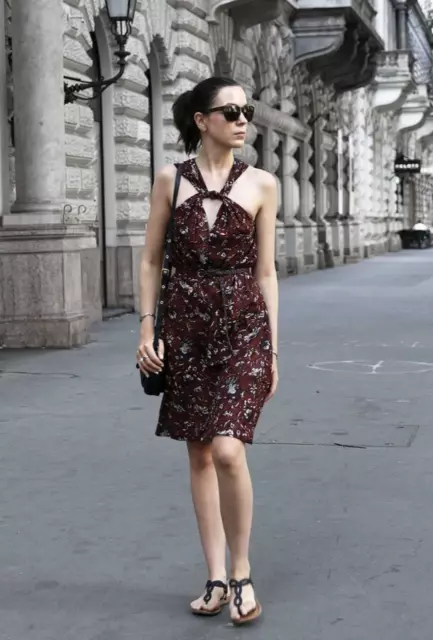 Isabel Marant Etoile Aba Burgundy Paisley Cotton Twist-Front Dress US 6 EU 38