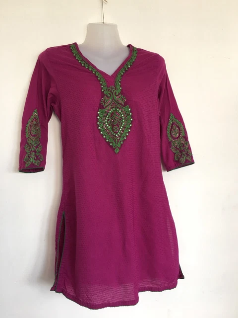 Taaga - Bellissimo abito a tunica donna adolescente Kurta ricamato taglia UK4 taglia 0