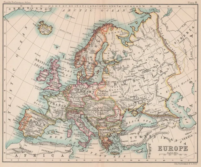 Europe political. Austria-Hungary. Turkey in Europe. BARTHOLOMEW 1893 old map