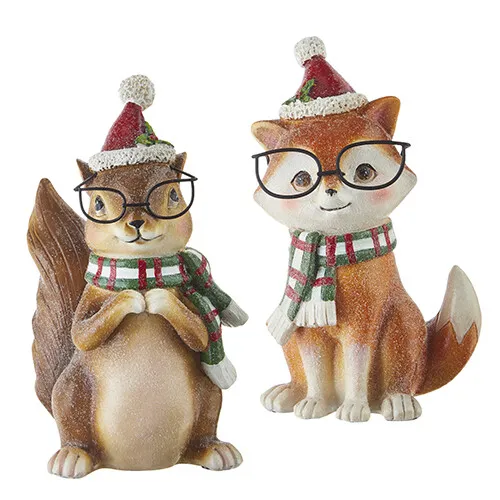Set/2 6.5" Fox Squirrel Figure Woodland Forest Animals Retro Vtg Christmas Decor