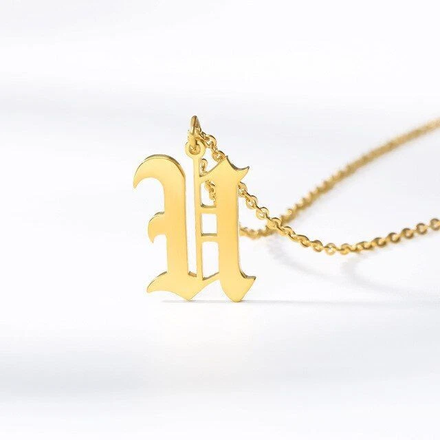 Old English initial Necklaces Alphabet Choker Letters Pendant Womens Jewelry 1pc