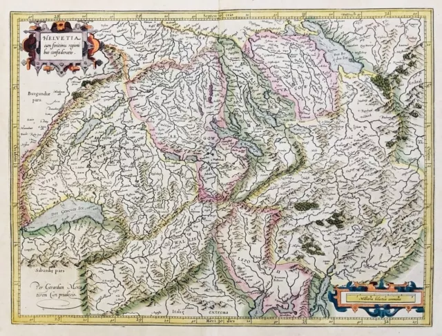 Schweiz Suisse Switzerland carte gravure Karte map Mercator Kupferstich 1606