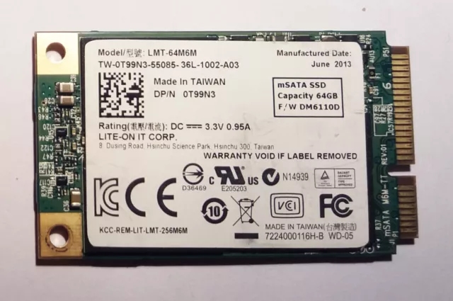 64Gb mSATA SSD Solid State Drive - 100% Tested!