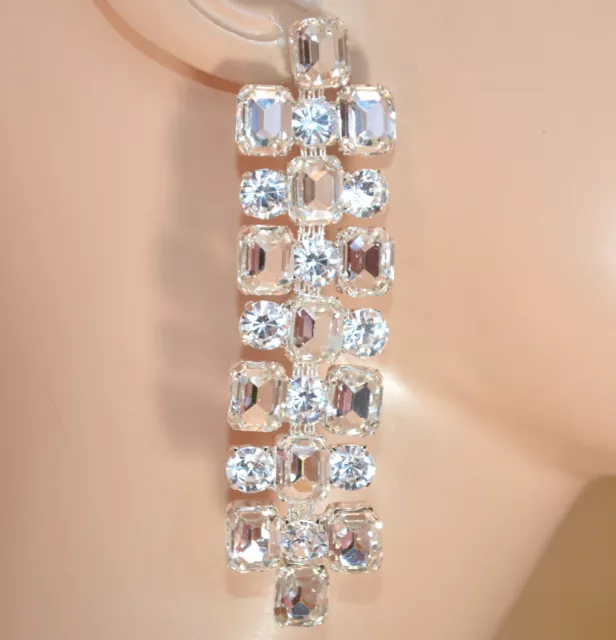 Orecchini donna argento cristalli pendenti lunghi strass brillantini sposa UAX23